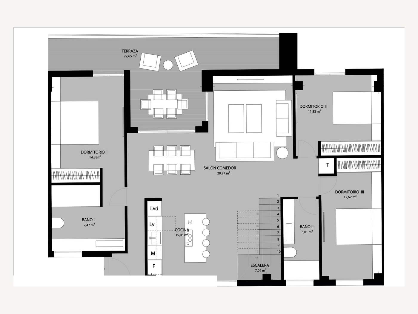 Plano de Vivienda 32, ático dúplex