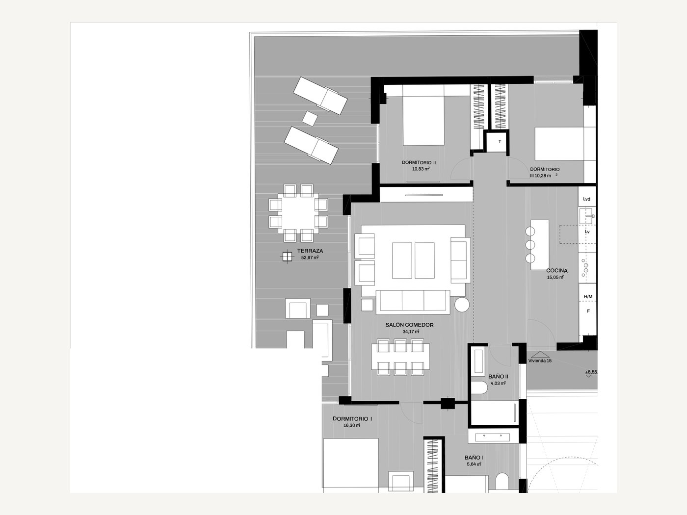 Plano de Vivienda 15, planta alta